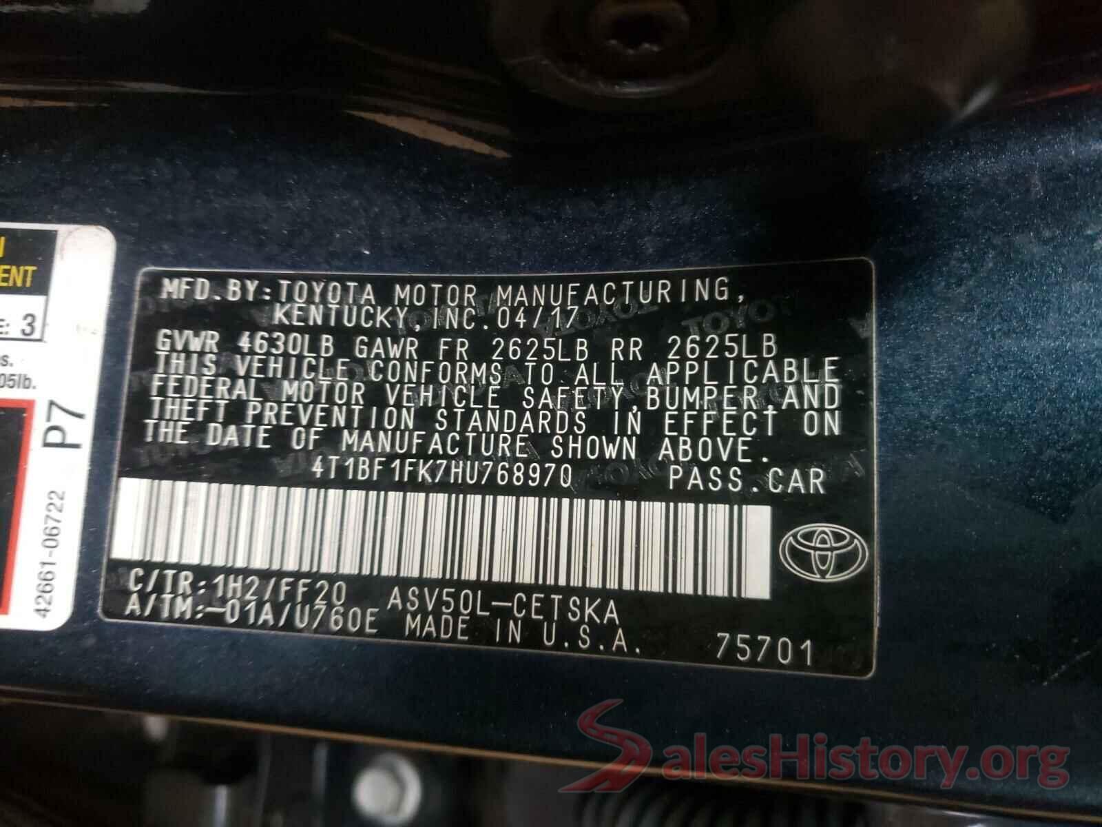 4T1BF1FK7HU768970 2017 TOYOTA CAMRY