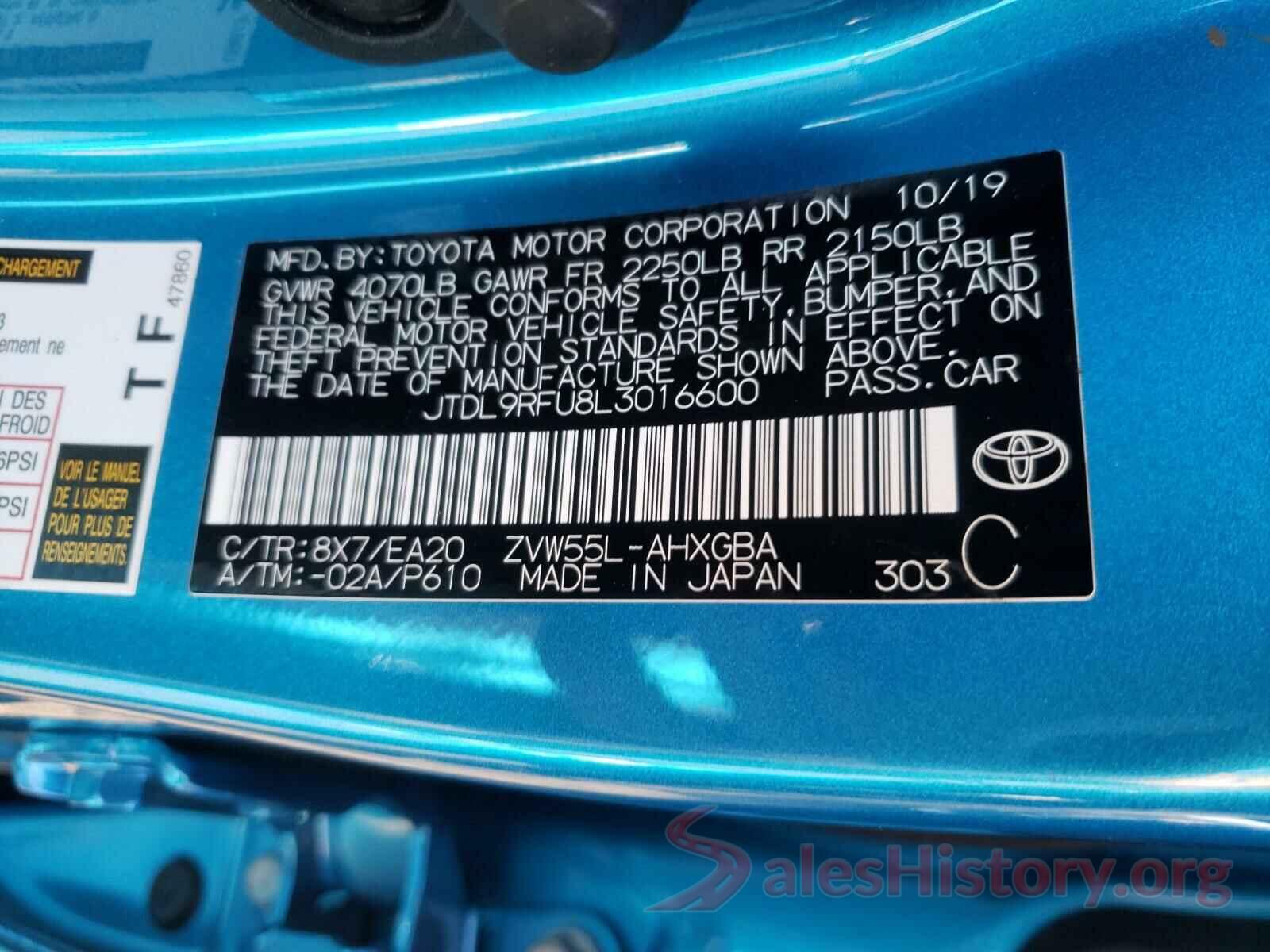 JTDL9RFU8L3016600 2020 TOYOTA PRIUS