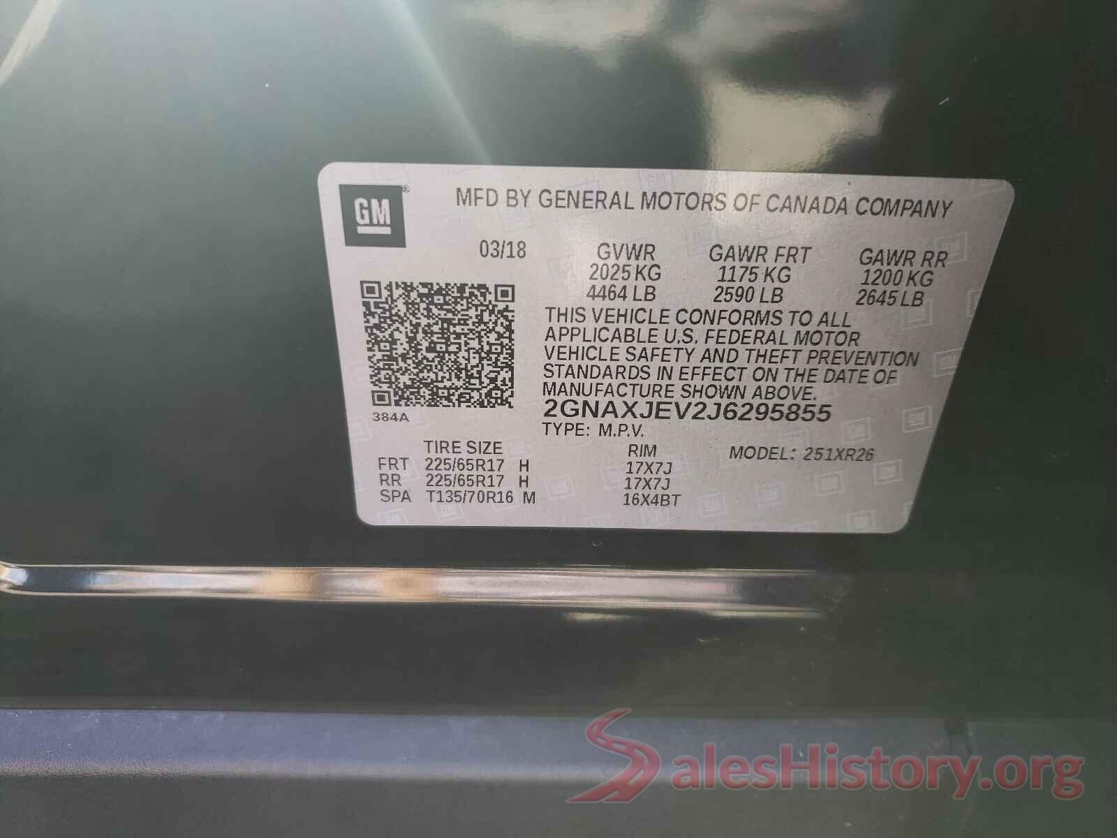 2GNAXJEV2J6295855 2018 CHEVROLET EQUINOX