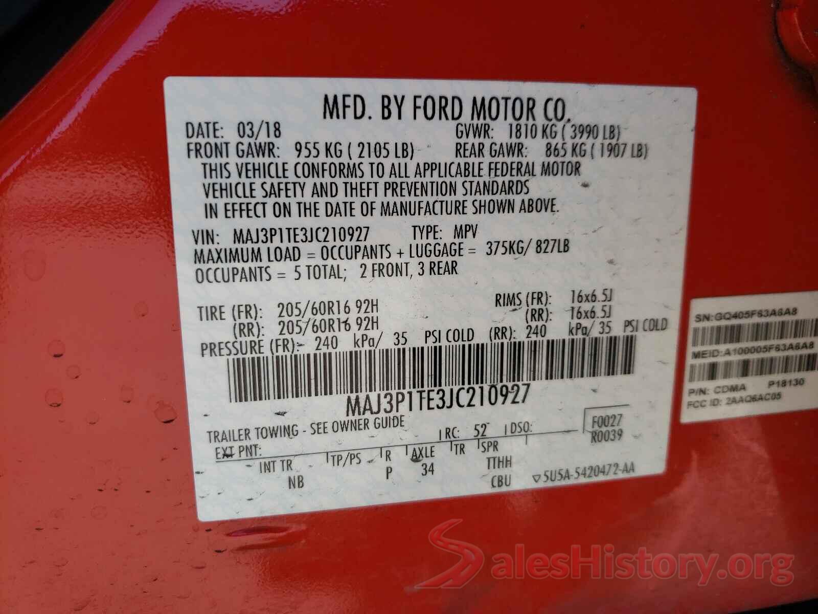 MAJ3P1TE3JC210927 2018 FORD ALL OTHER