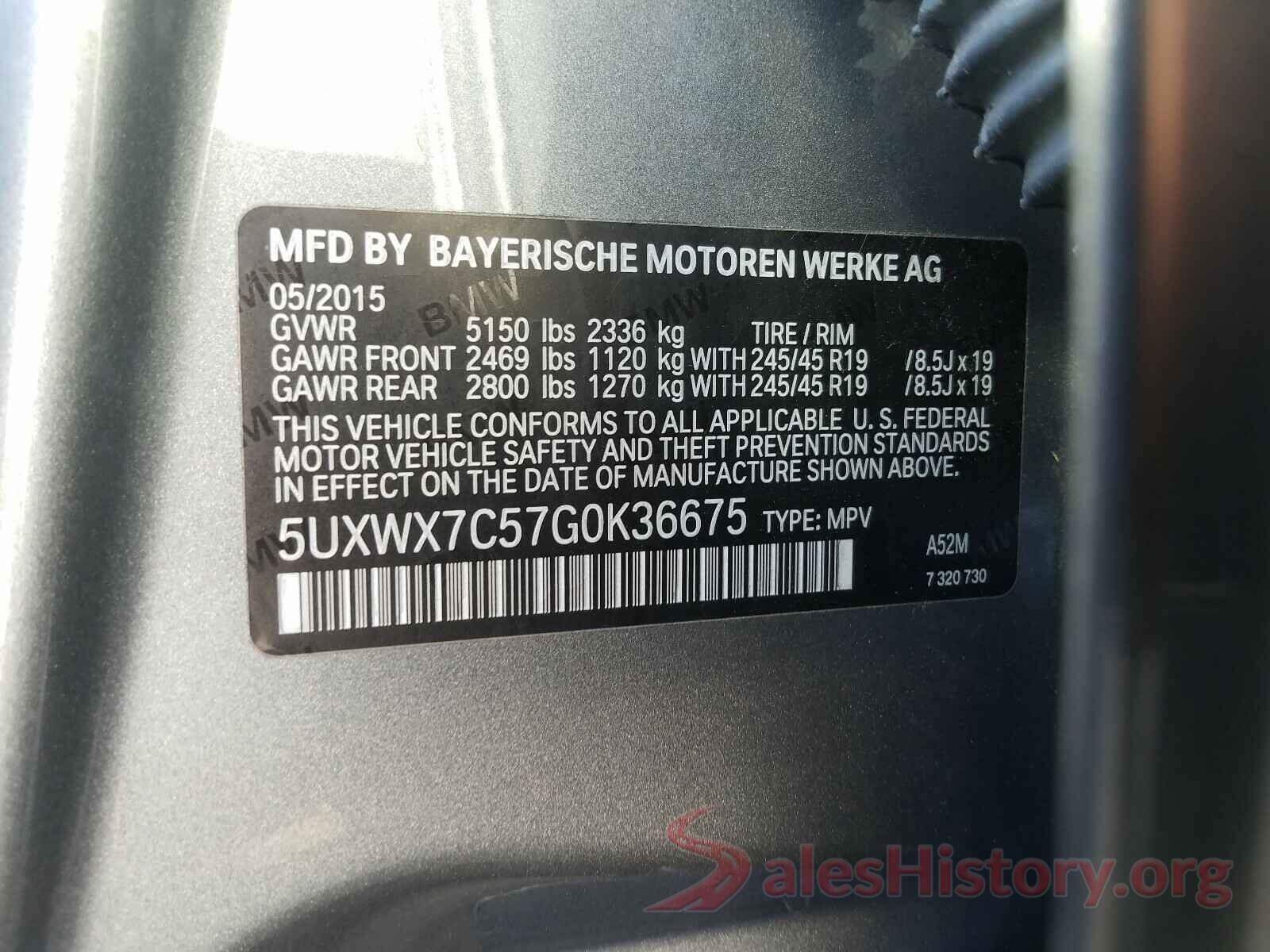 5UXWX7C57G0K36675 2016 BMW X3