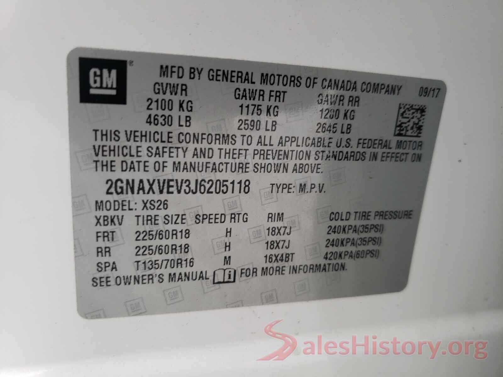 2GNAXVEV3J6205118 2018 CHEVROLET EQUINOX