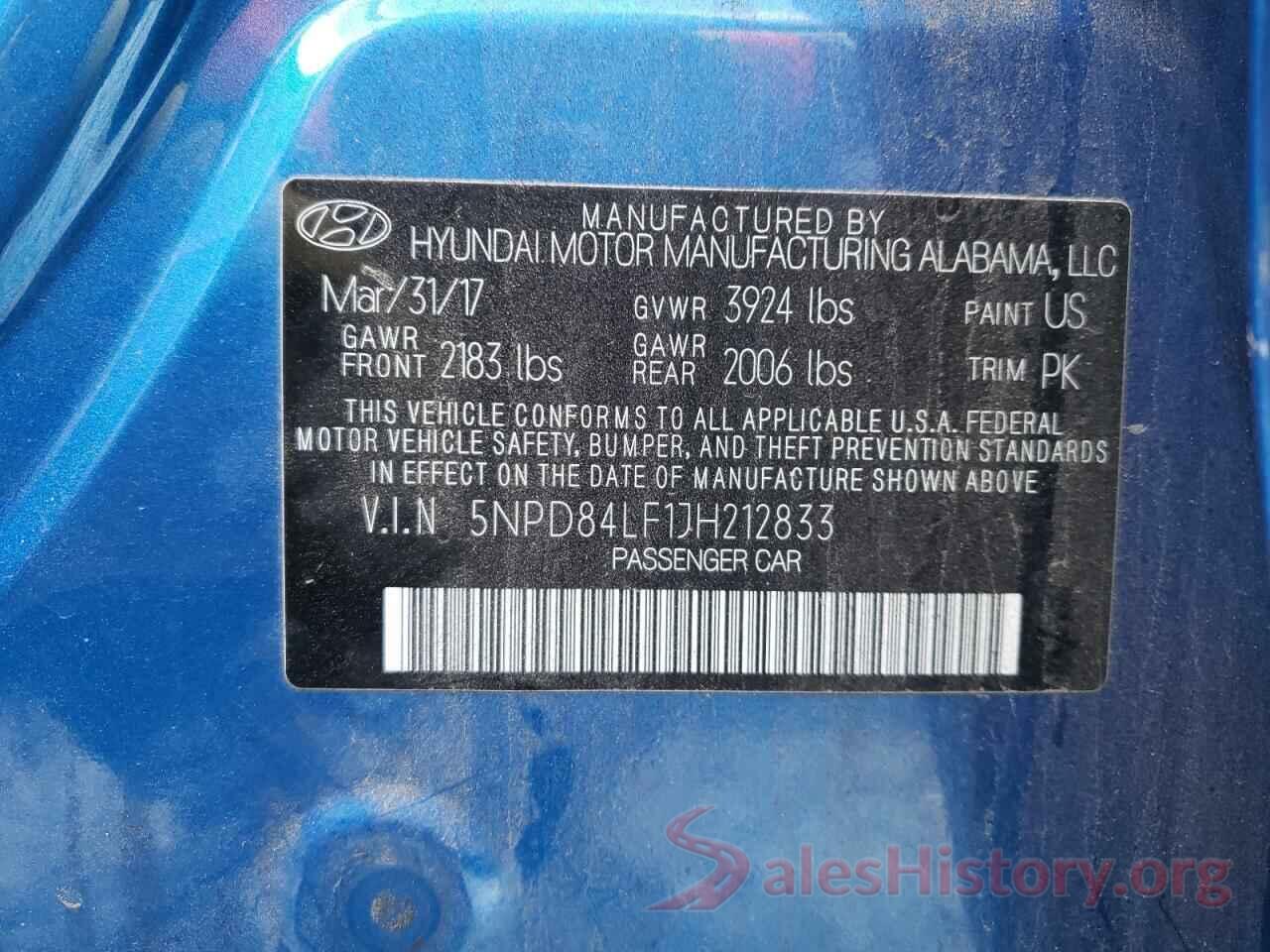 5NPD84LF1JH212833 2018 HYUNDAI ELANTRA