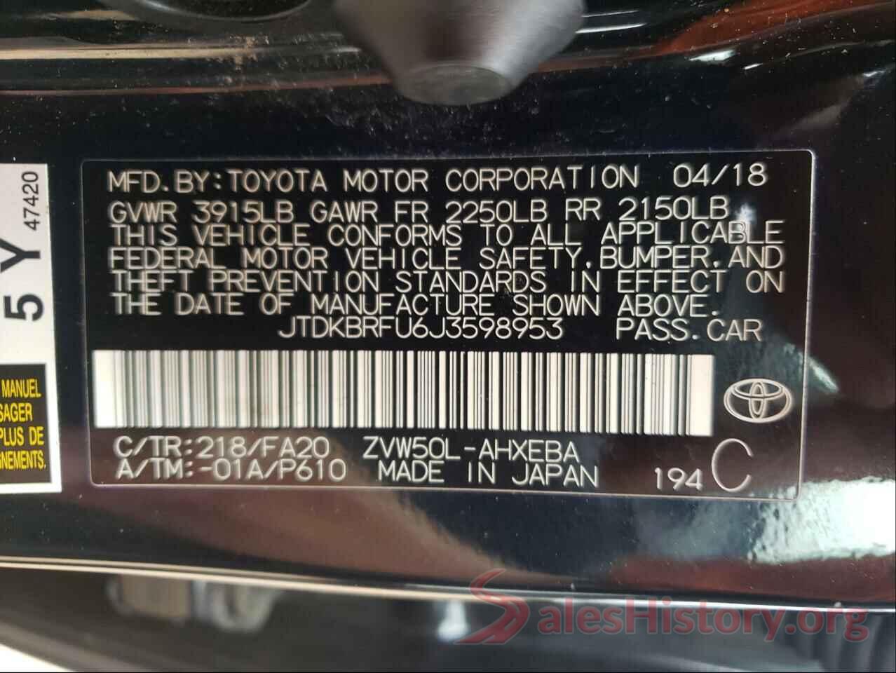 JTDKBRFU6J3598953 2018 TOYOTA PRIUS