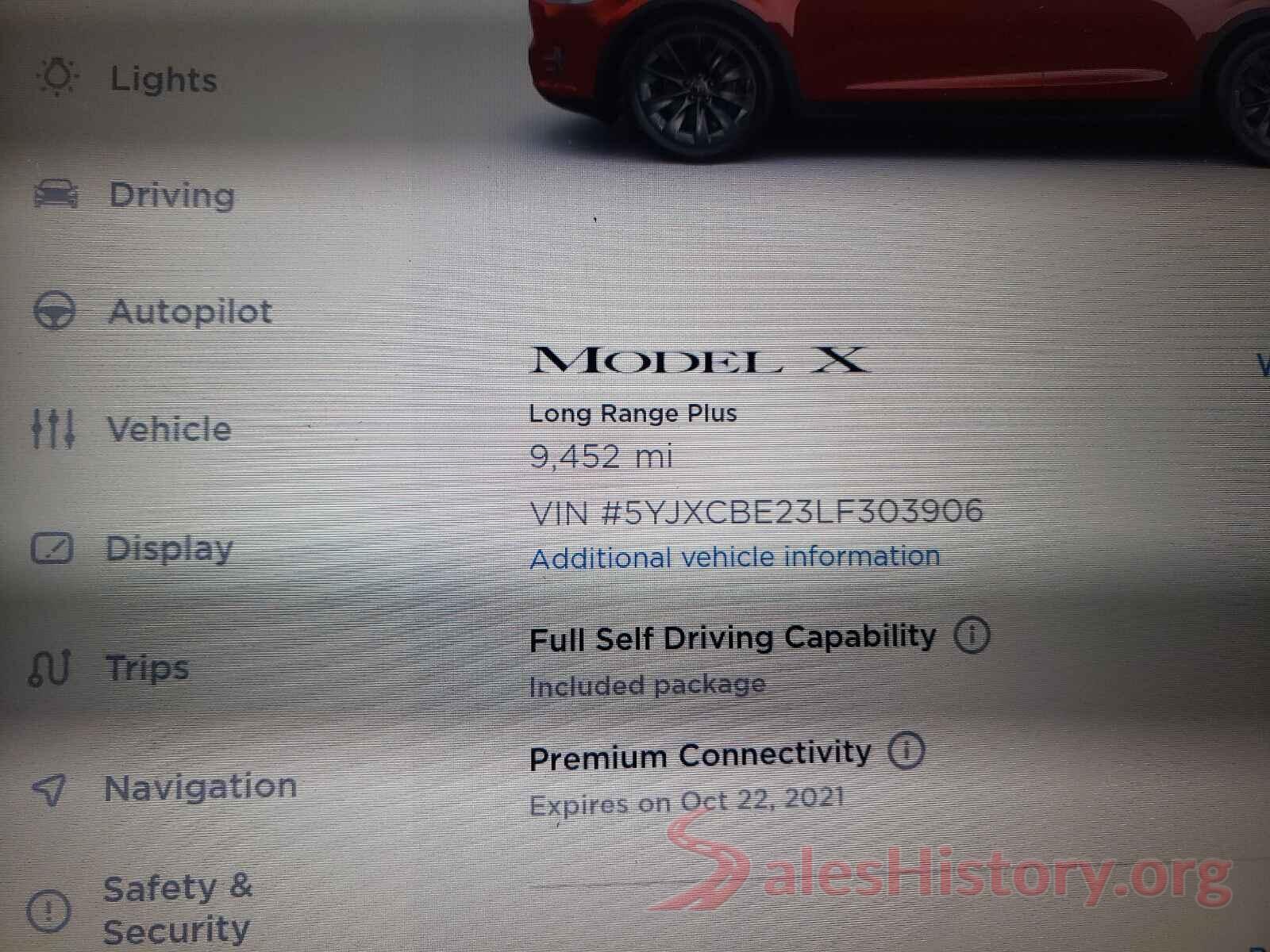 5YJXCBE23LF303906 2020 TESLA MODEL X