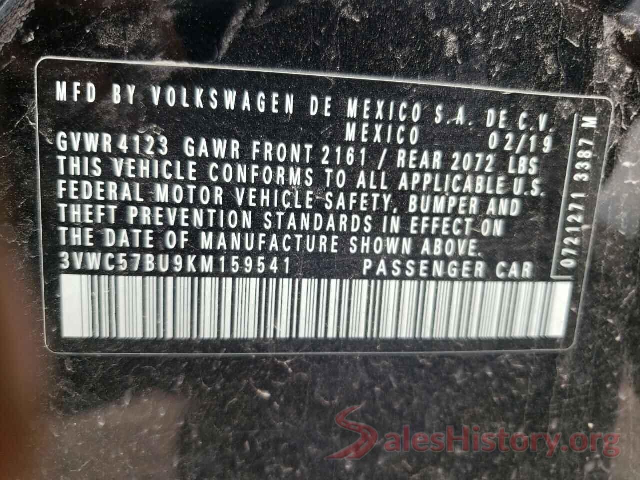 3VWC57BU9KM159541 2019 VOLKSWAGEN JETTA