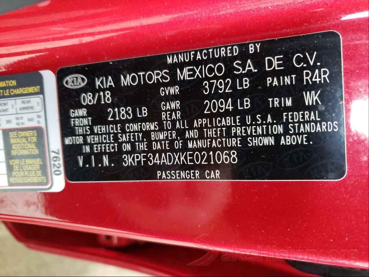 3KPF34ADXKE021068 2019 KIA FORTE