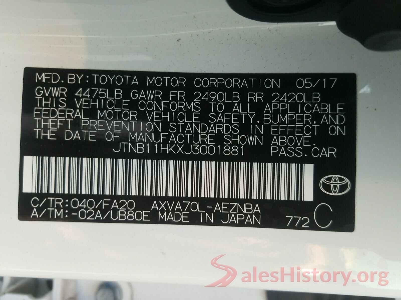 JTNB11HKXJ3001881 2018 TOYOTA CAMRY