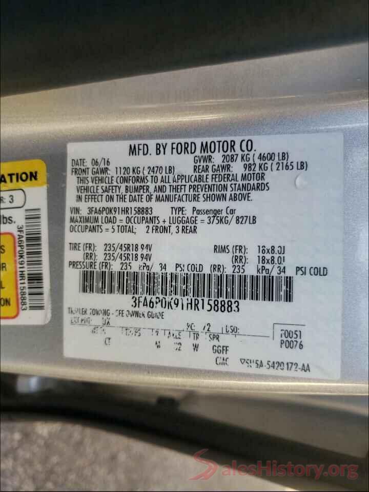 3FA6P0K91HR158883 2017 FORD FUSION