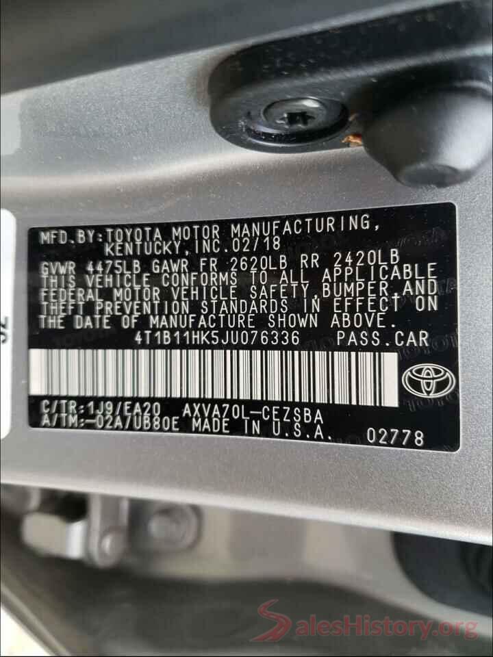 4T1B11HK5JU076336 2018 TOYOTA CAMRY