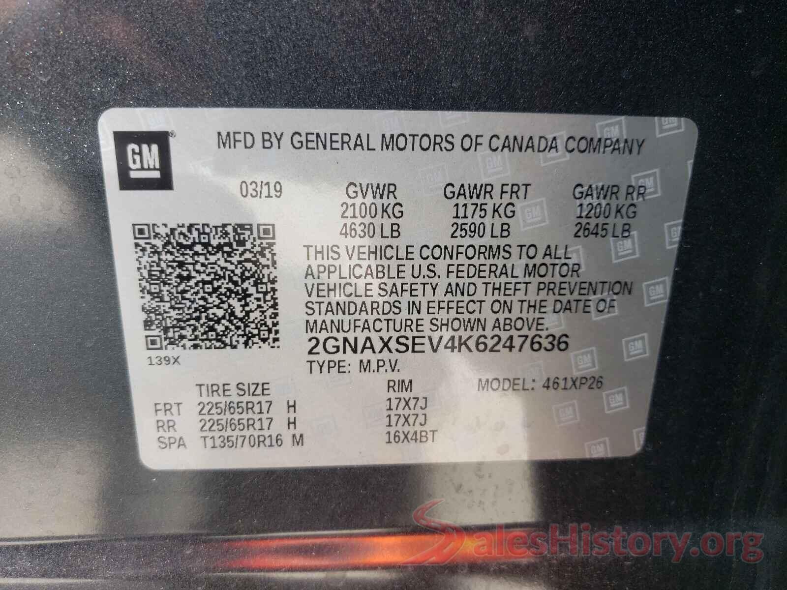 2GNAXSEV4K6247636 2019 CHEVROLET EQUINOX