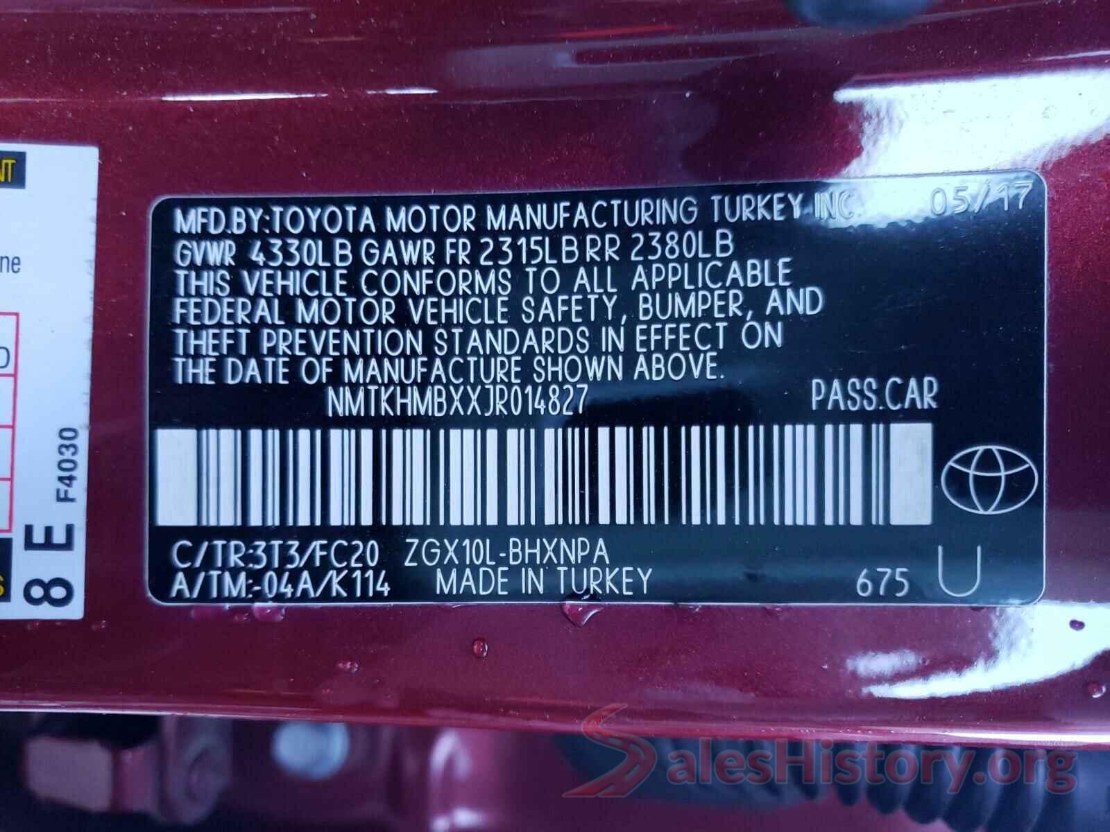 NMTKHMBXXJR014827 2018 TOYOTA C-HR