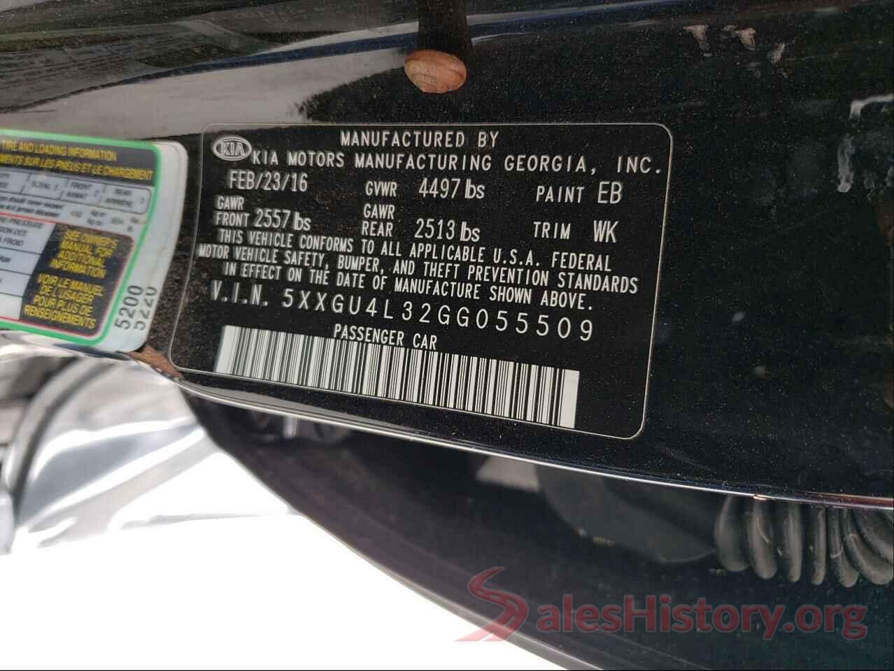 5XXGU4L32GG055509 2016 KIA OPTIMA