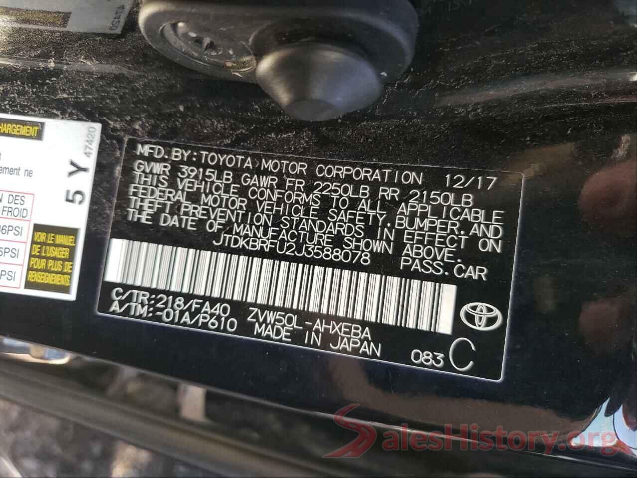 JTDKBRFU2J3588078 2018 TOYOTA PRIUS