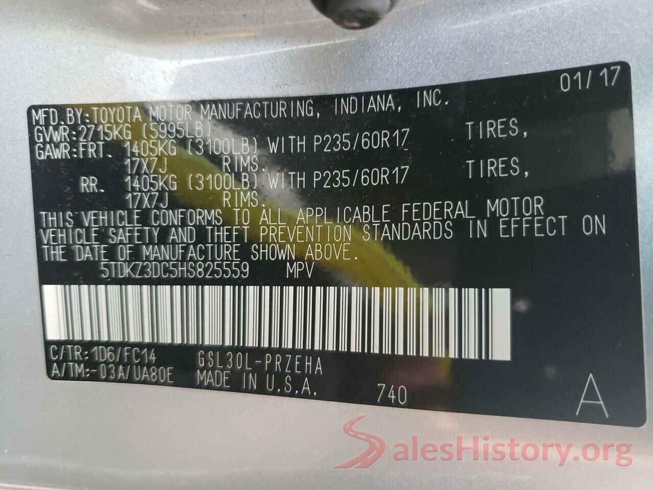 5TDKZ3DC5HS825559 2017 TOYOTA SIENNA