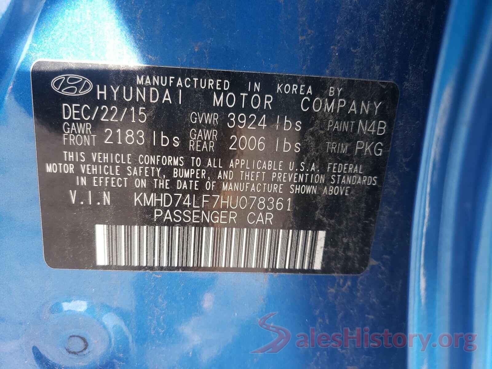 KMHD74LF7HU078361 2017 HYUNDAI ELANTRA