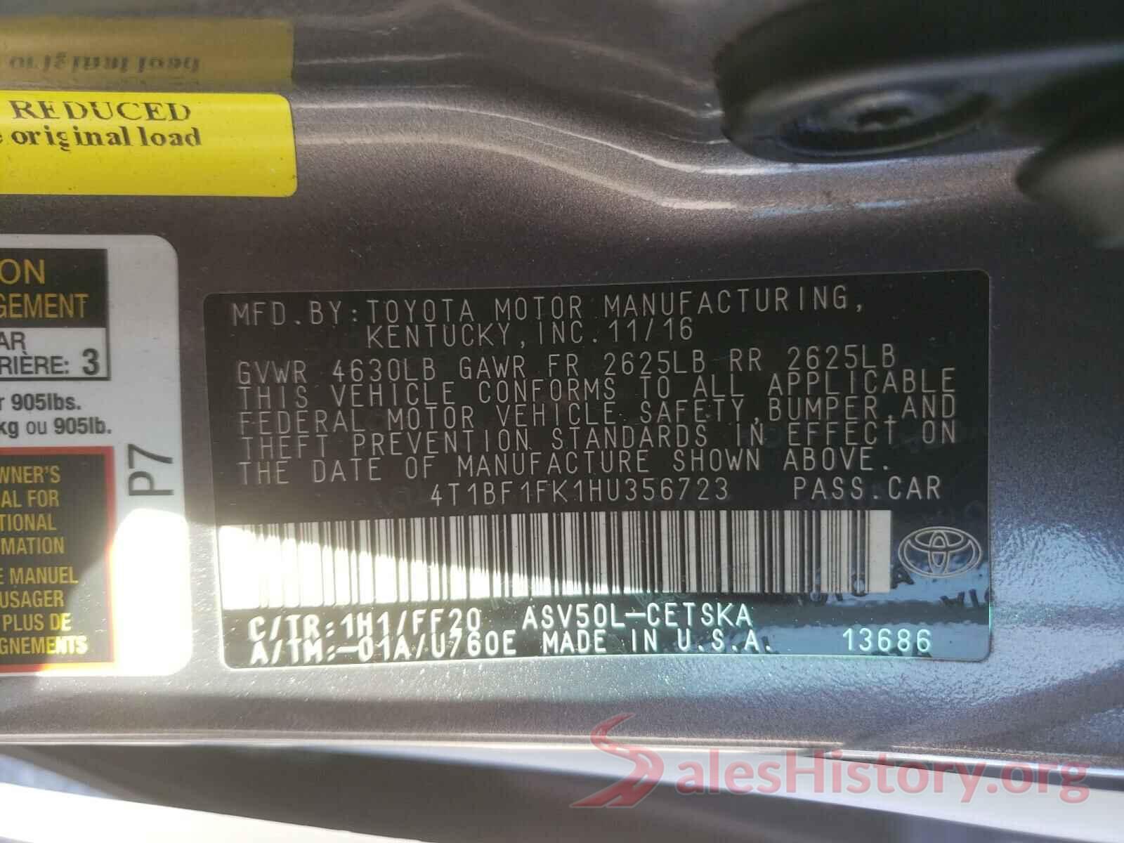 4T1BF1FK1HU356723 2017 TOYOTA CAMRY