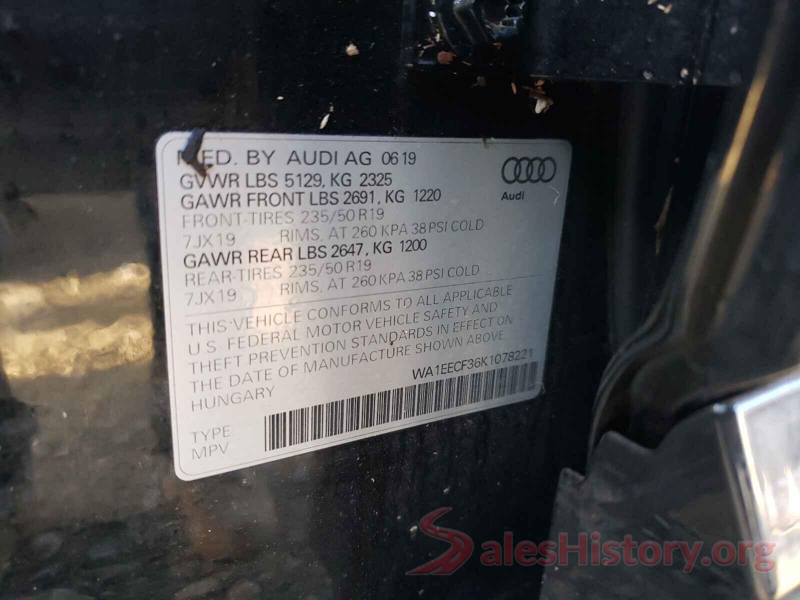 WA1EECF36K1078221 2019 AUDI Q3