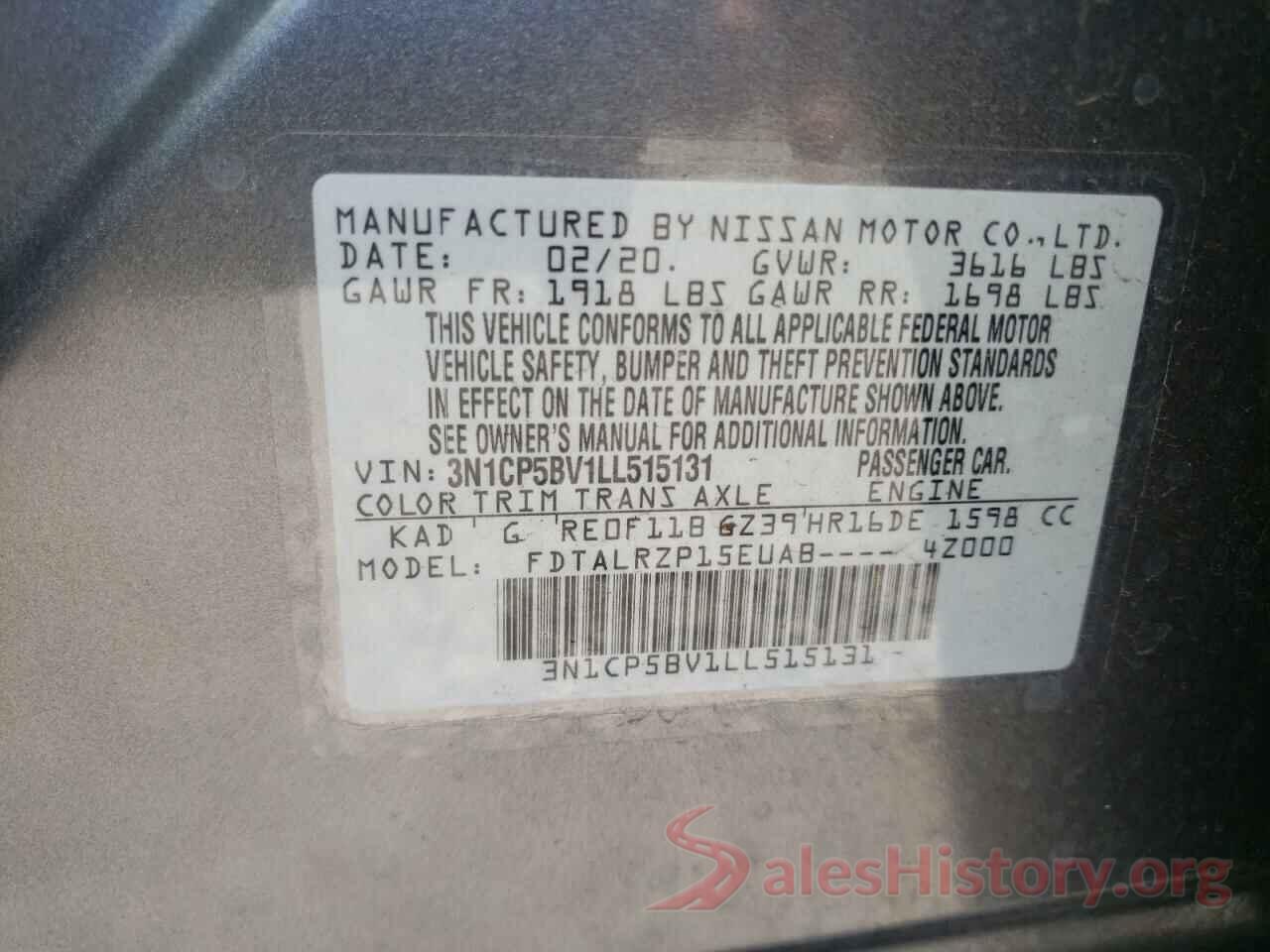 3N1CP5BV1LL515131 2020 NISSAN KICKS