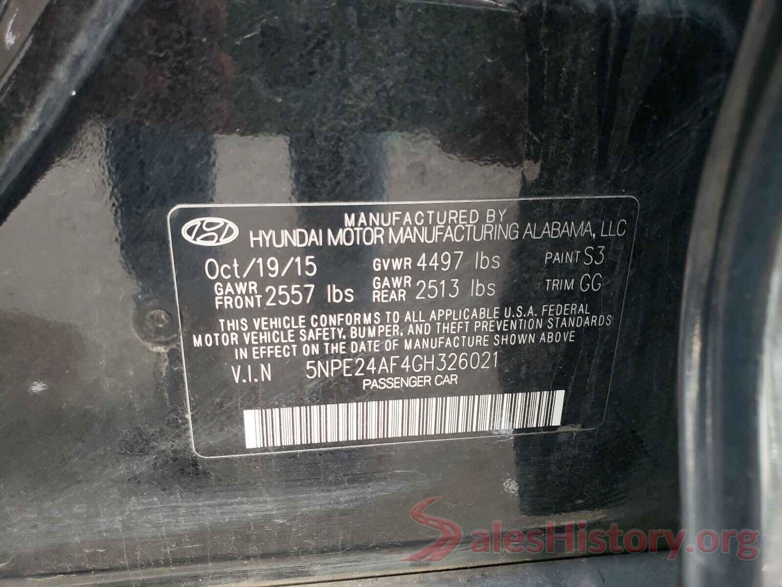 5NPE24AF4GH326021 2016 HYUNDAI SONATA