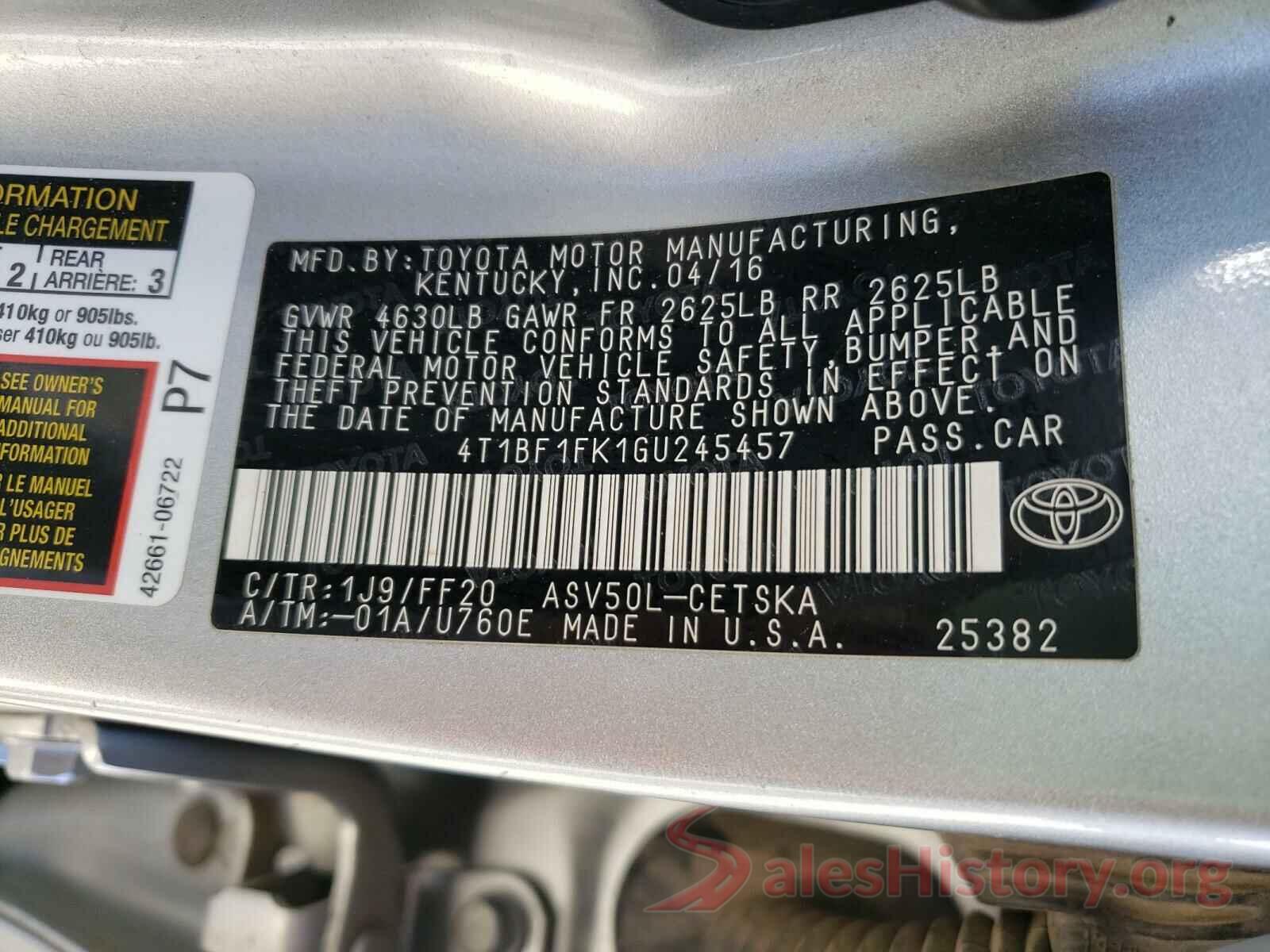 4T1BF1FK1GU245457 2016 TOYOTA CAMRY