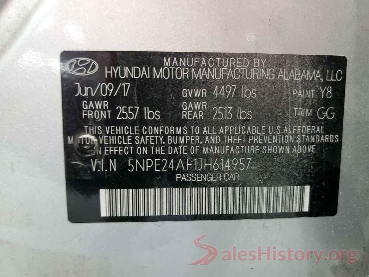 5NPE24AF1JH614957 2018 HYUNDAI SONATA