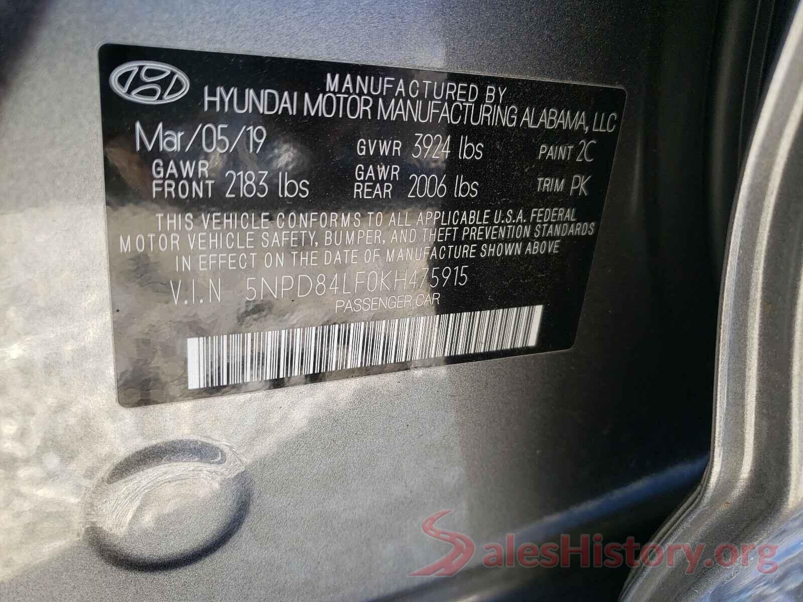 5NPD84LF0KH475915 2019 HYUNDAI ELANTRA