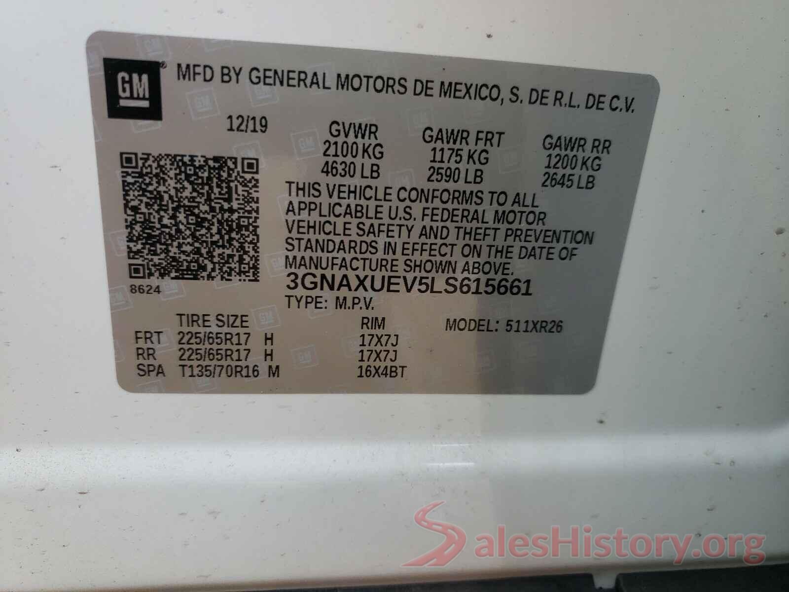 3GNAXUEV5LS615661 2020 CHEVROLET EQUINOX