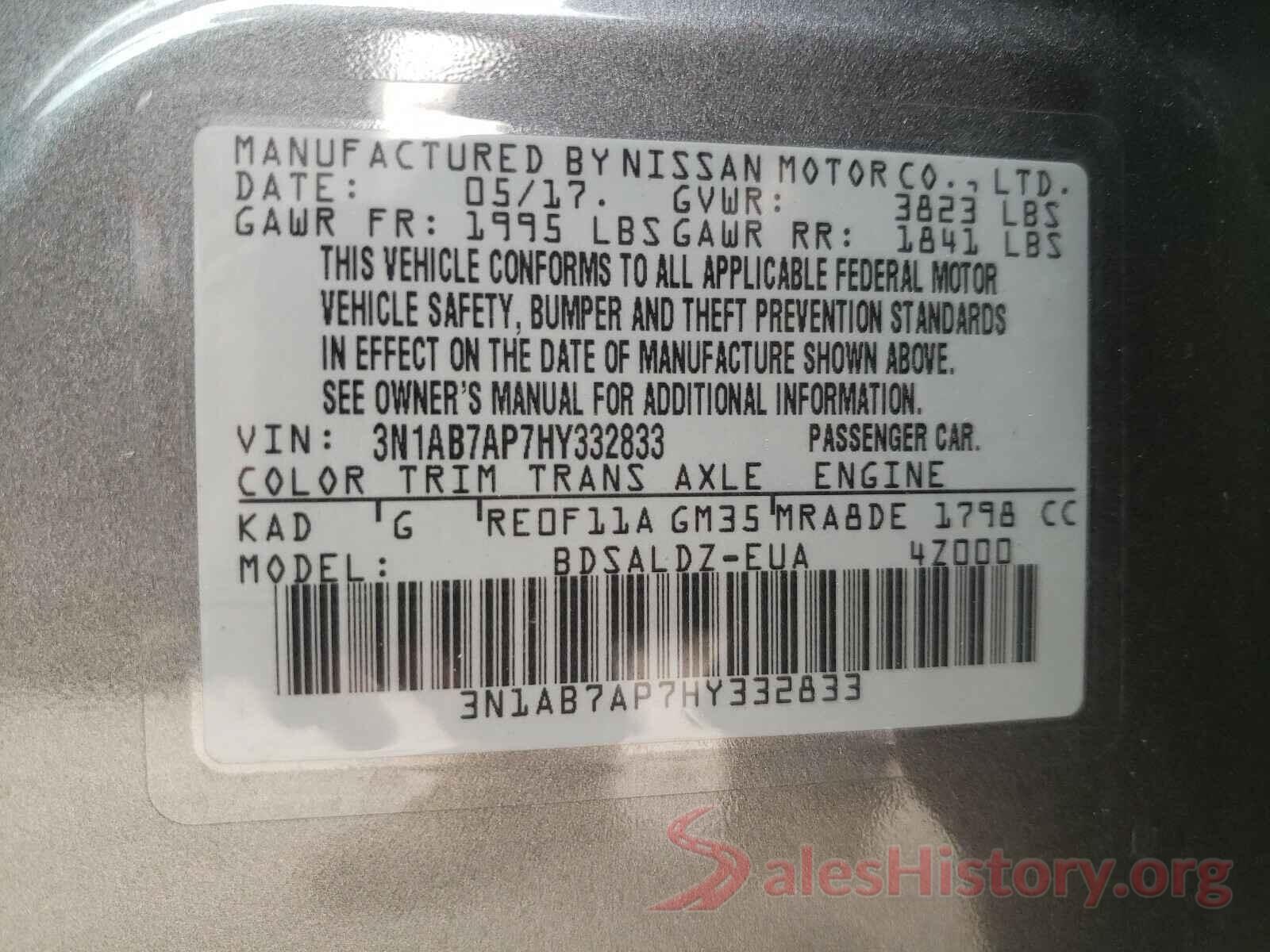 3N1AB7AP7HY332833 2017 NISSAN SENTRA