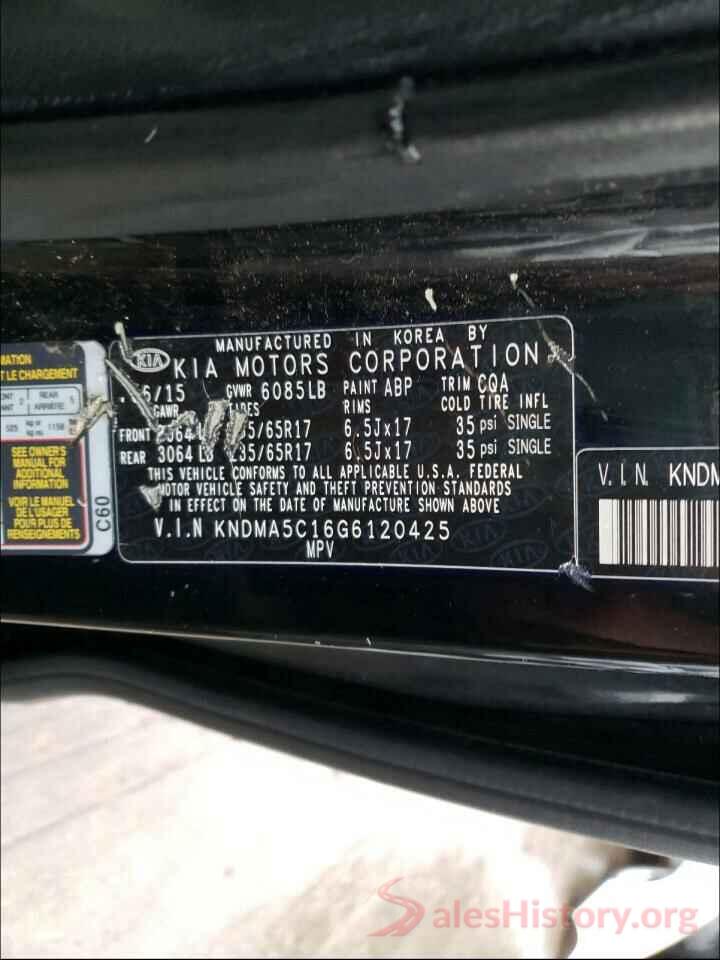 KNDMA5C16G6120425 2016 KIA SEDONA