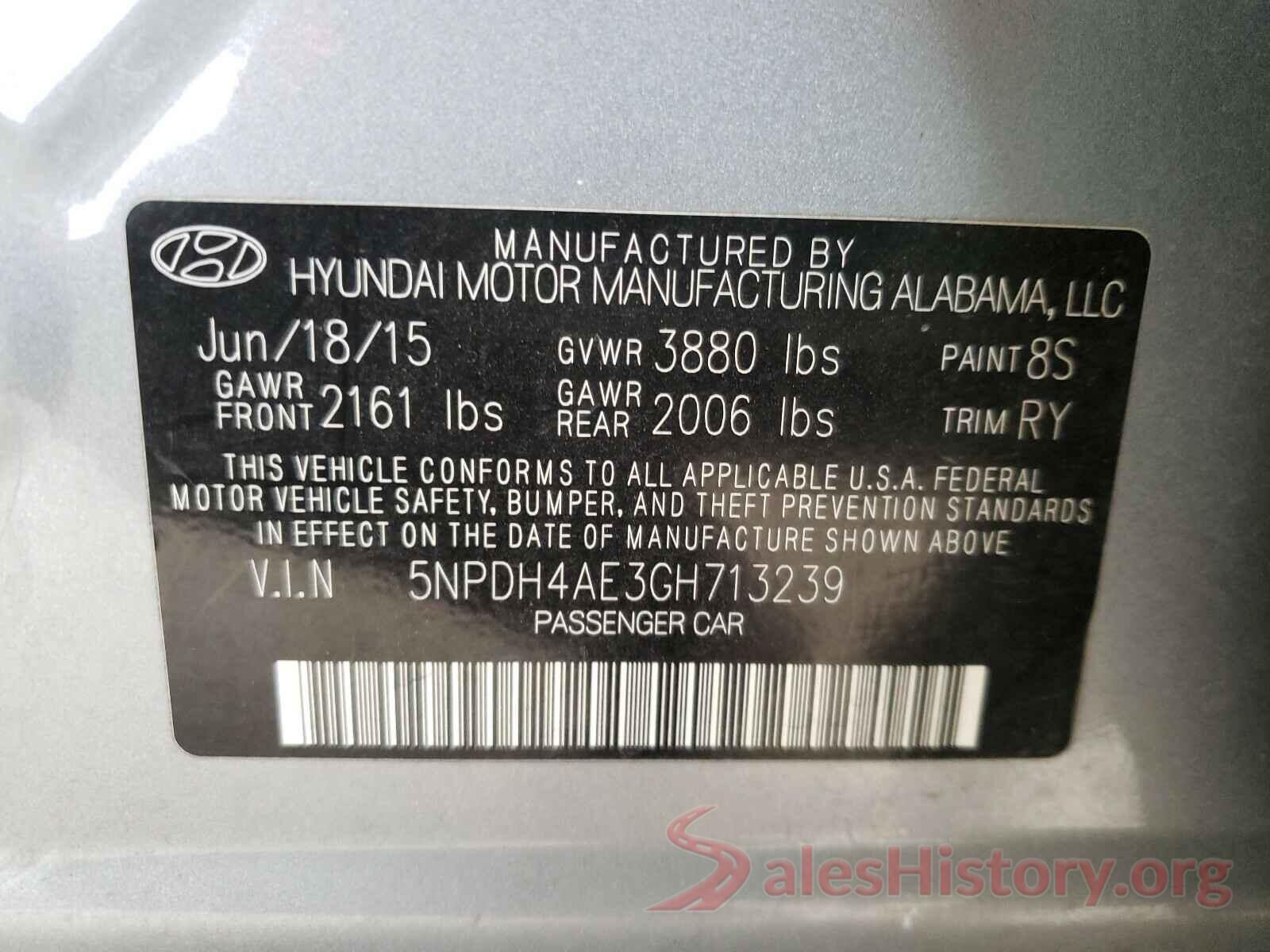 5NPDH4AE3GH713239 2016 HYUNDAI ELANTRA