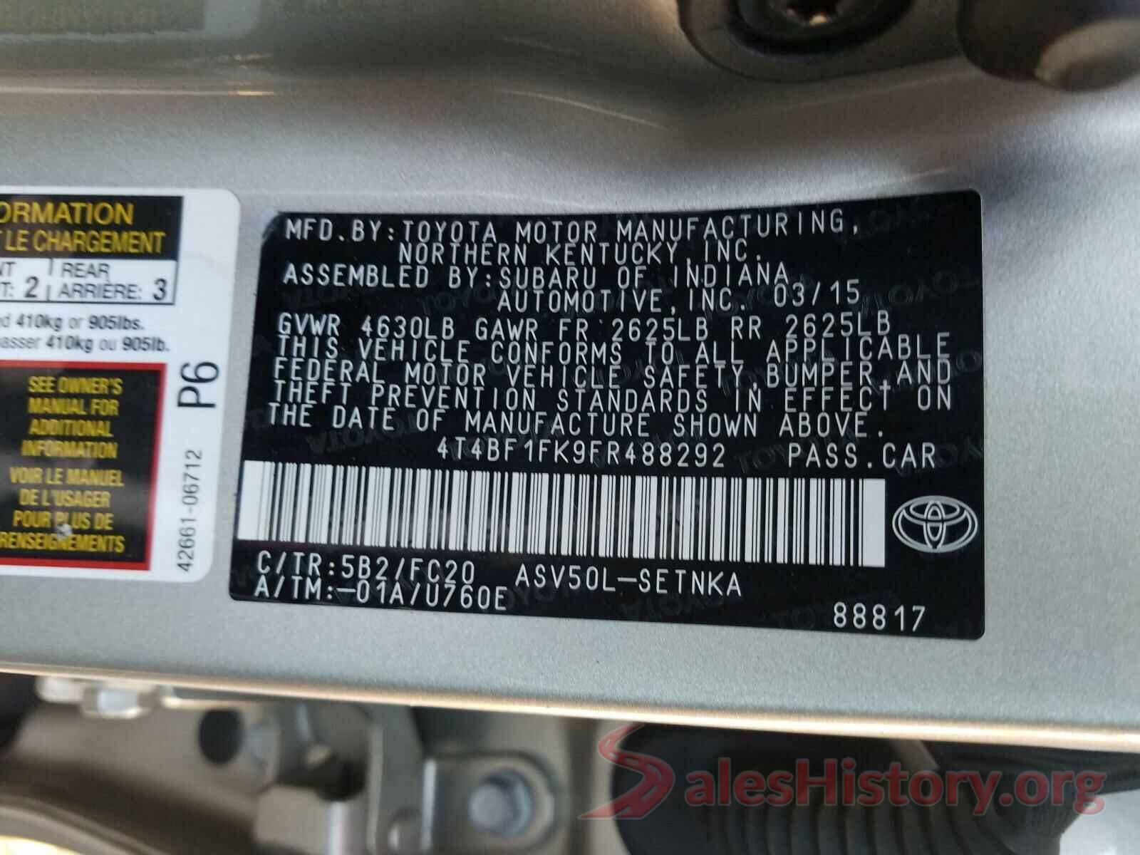 4T4BF1FK9FR488292 2015 TOYOTA CAMRY