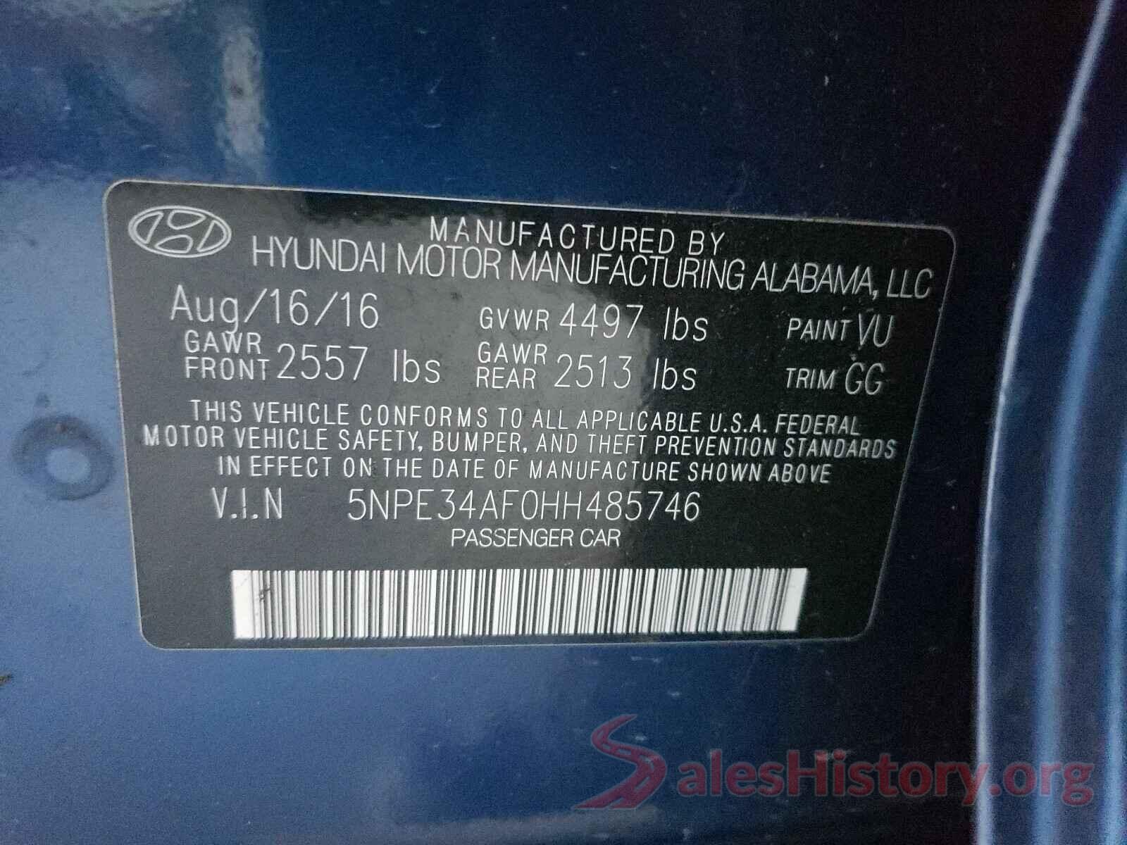 5NPE34AF0HH485746 2017 HYUNDAI SONATA