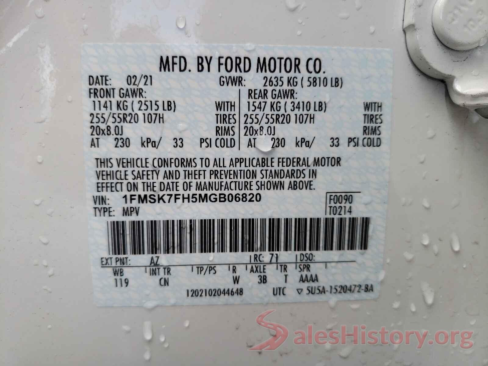 1FMSK7FH5MGB06820 2021 FORD EXPLORER