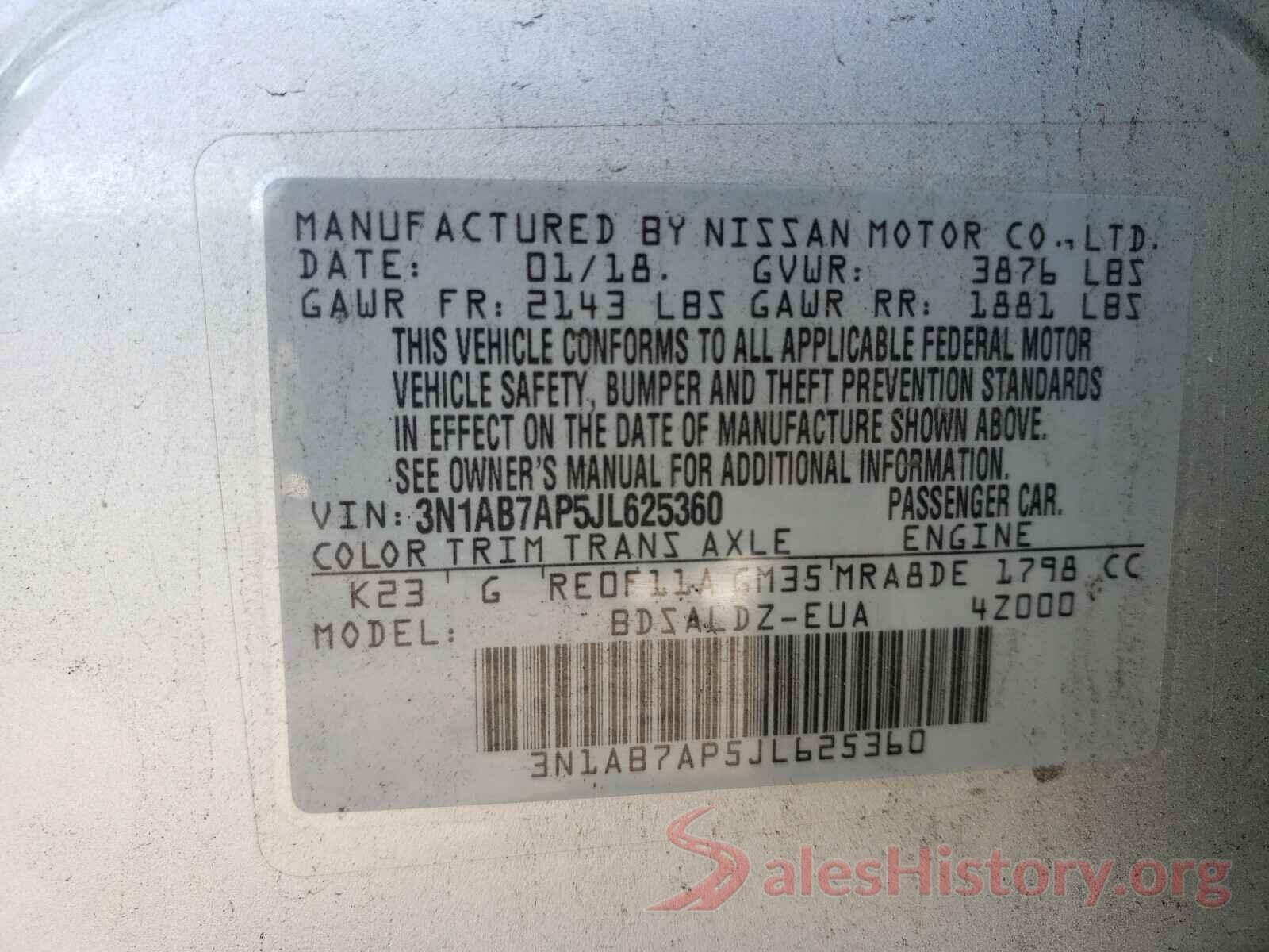 3N1AB7AP5JL625360 2018 NISSAN SENTRA