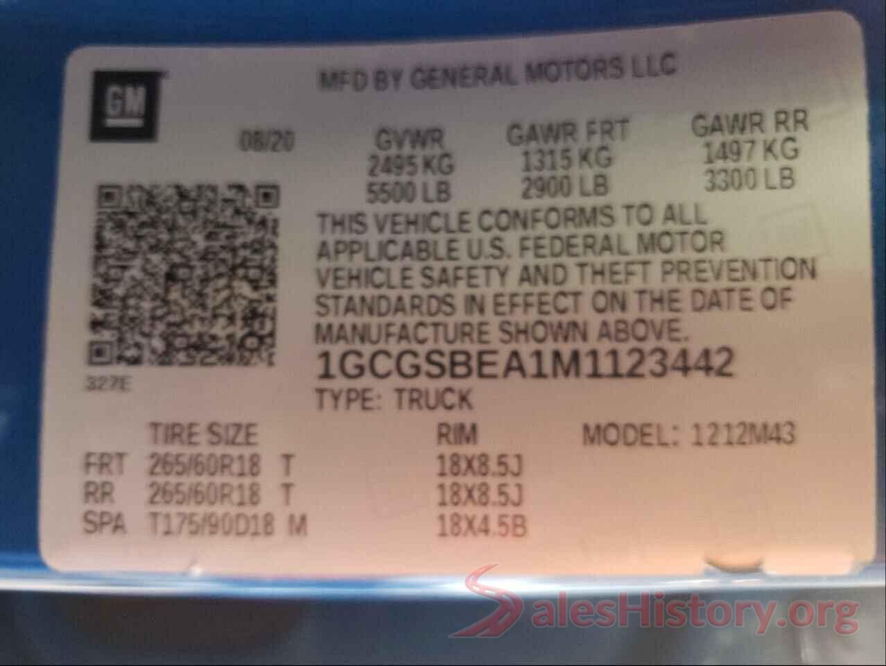 1GCGSBEA1M1123442 2021 CHEVROLET COLORADO