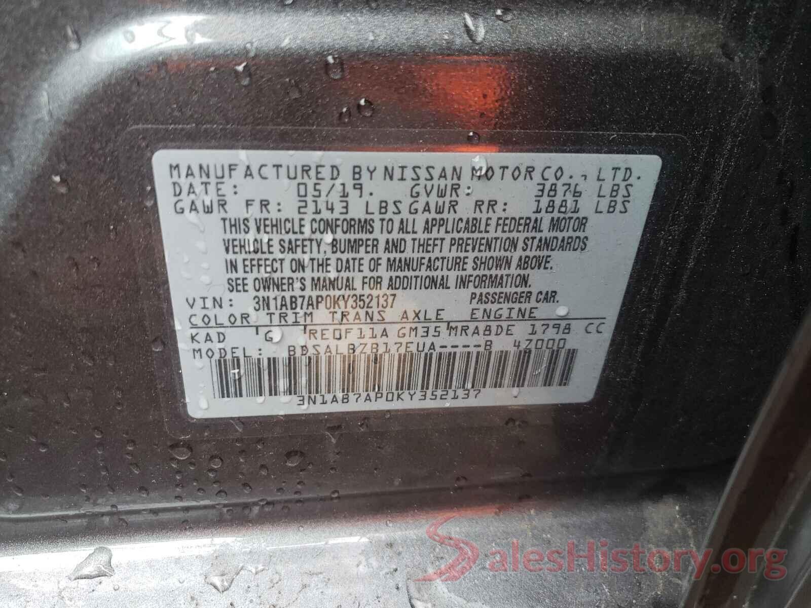 3N1AB7AP0KY352137 2019 NISSAN SENTRA