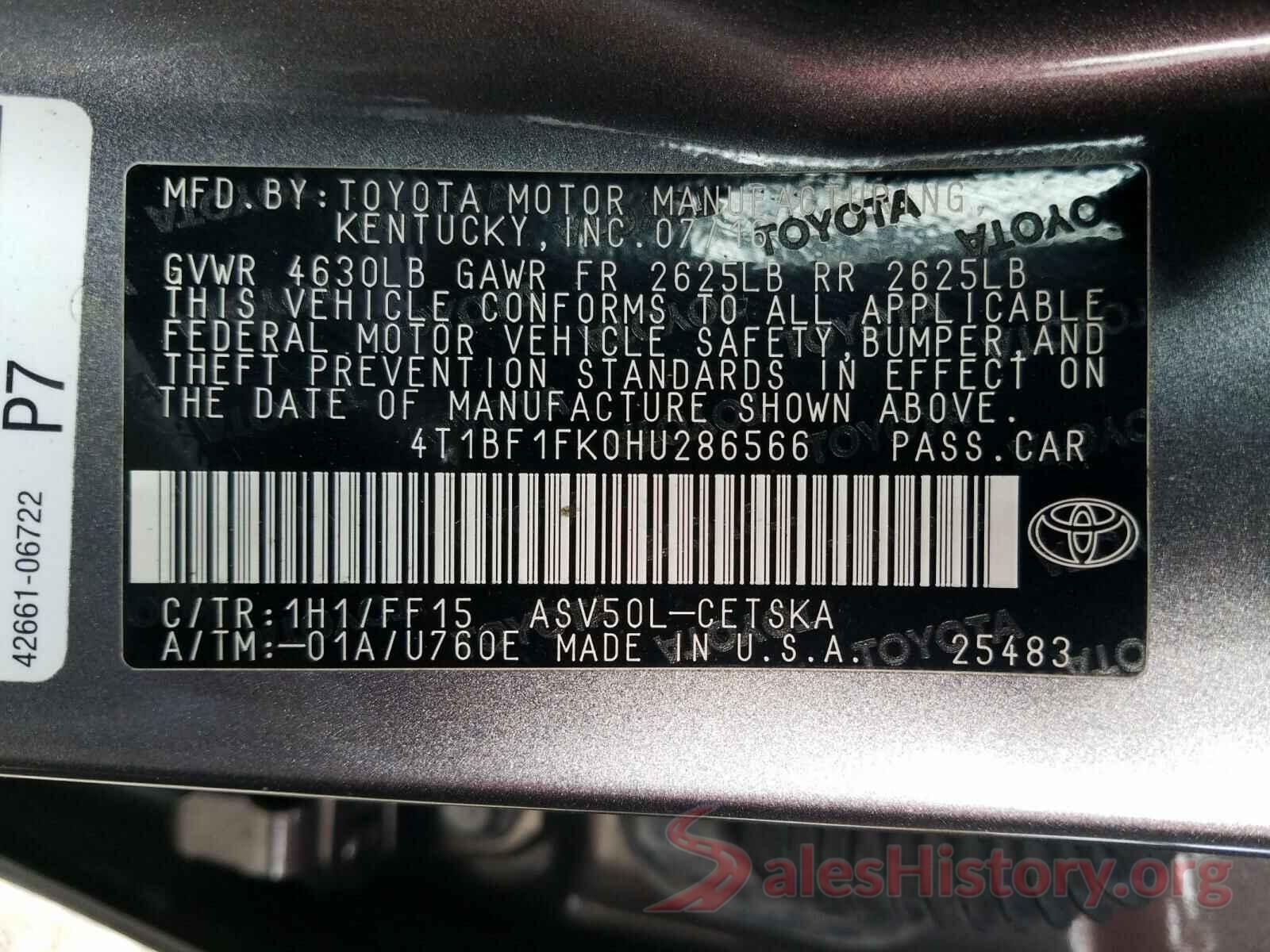 4T1BF1FK0HU286566 2017 TOYOTA CAMRY