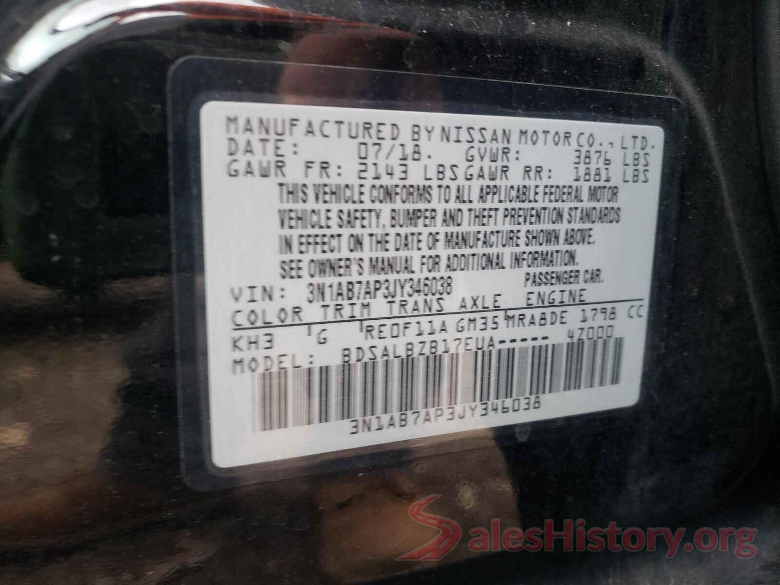 3N1AB7AP3JY346038 2018 NISSAN SENTRA