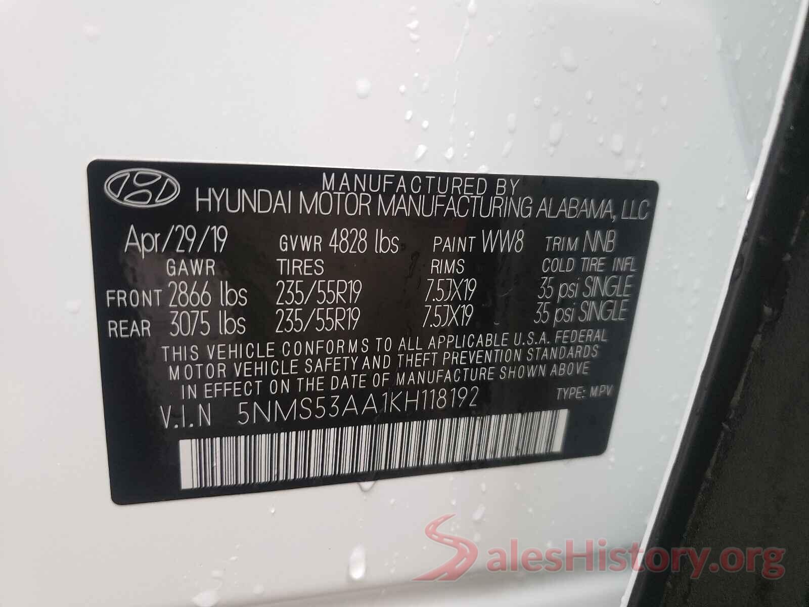 5NMS53AA1KH118192 2019 HYUNDAI SANTA FE