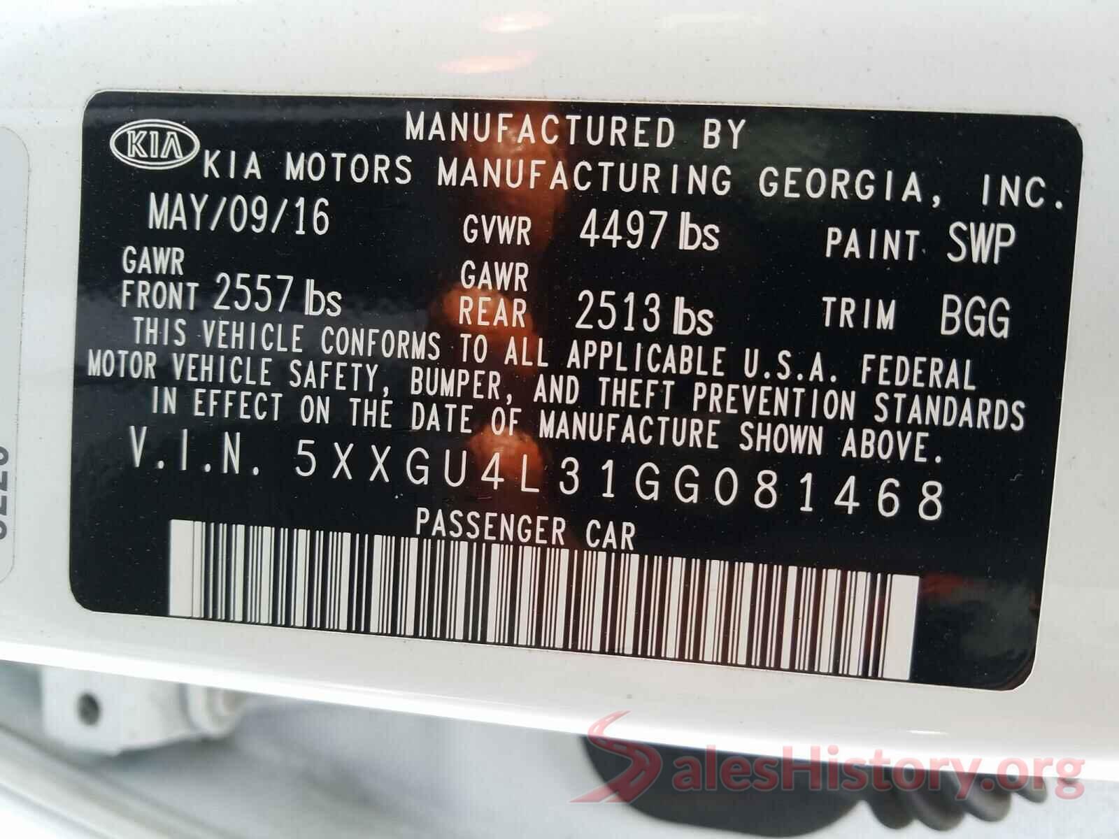 5XXGU4L31GG081468 2016 KIA OPTIMA