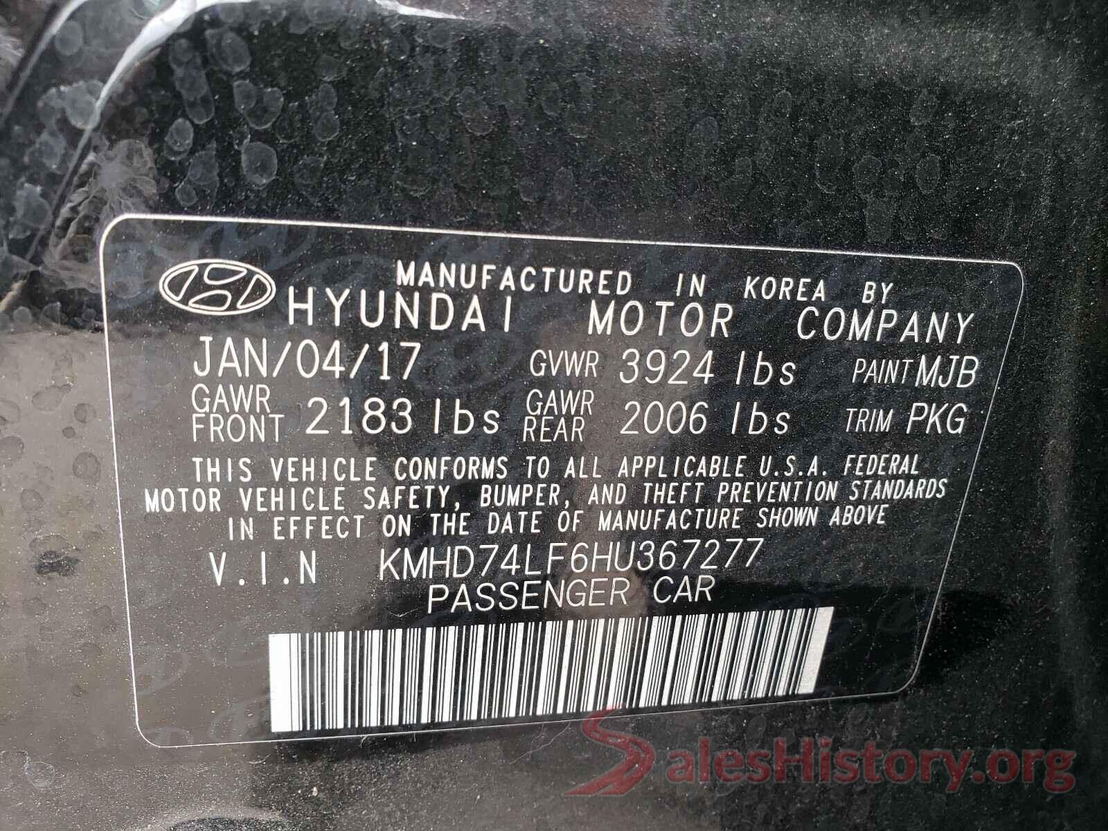 KMHD74LF6HU367277 2017 HYUNDAI ELANTRA