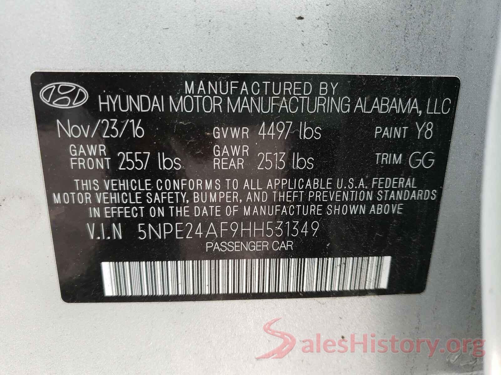 5NPE24AF9HH531349 2017 HYUNDAI SONATA