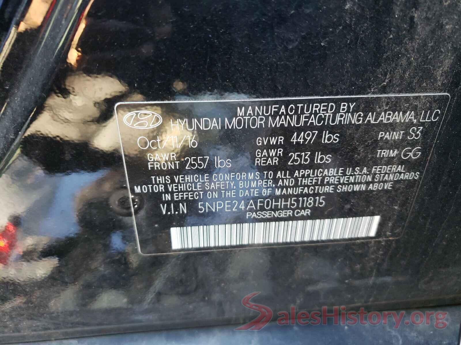 5NPE24AF0HH511815 2017 HYUNDAI SONATA