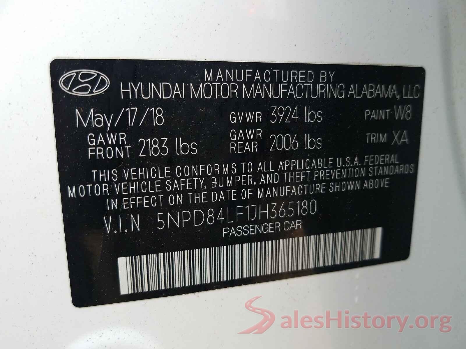 5NPD84LF1JH365180 2018 HYUNDAI ELANTRA