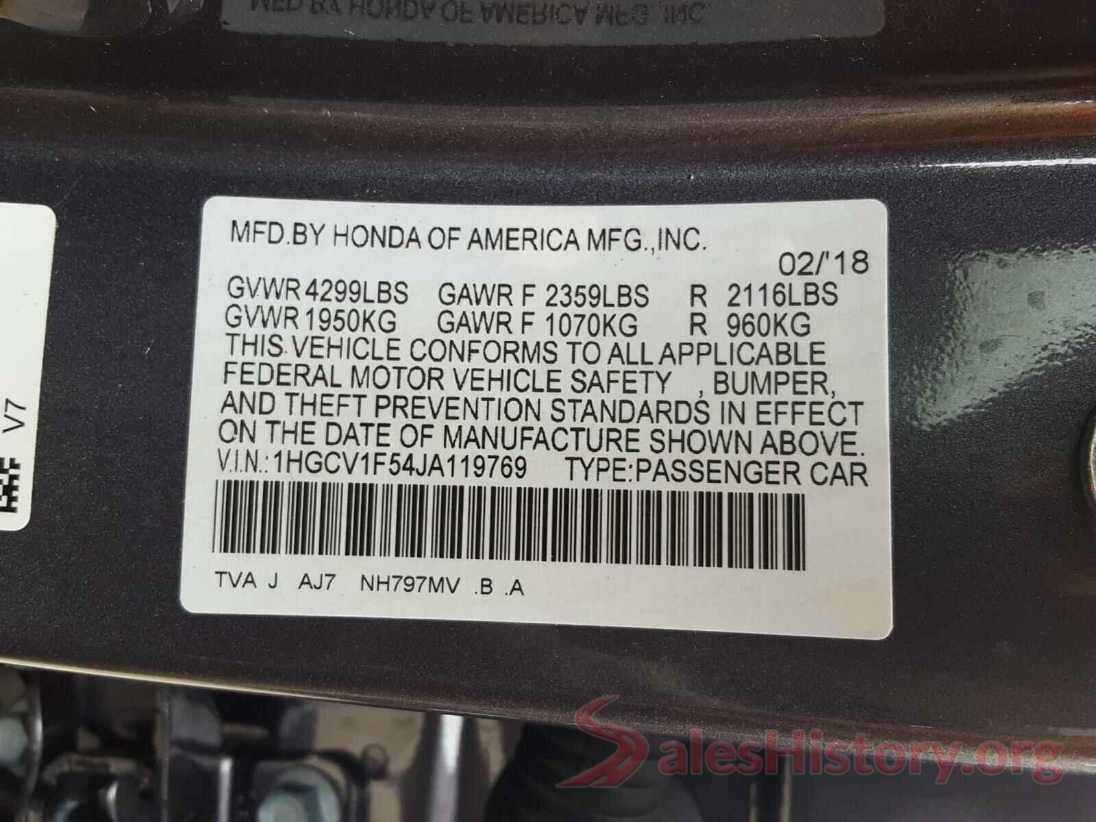 1HGCV1F54JA119769 2018 HONDA ACCORD