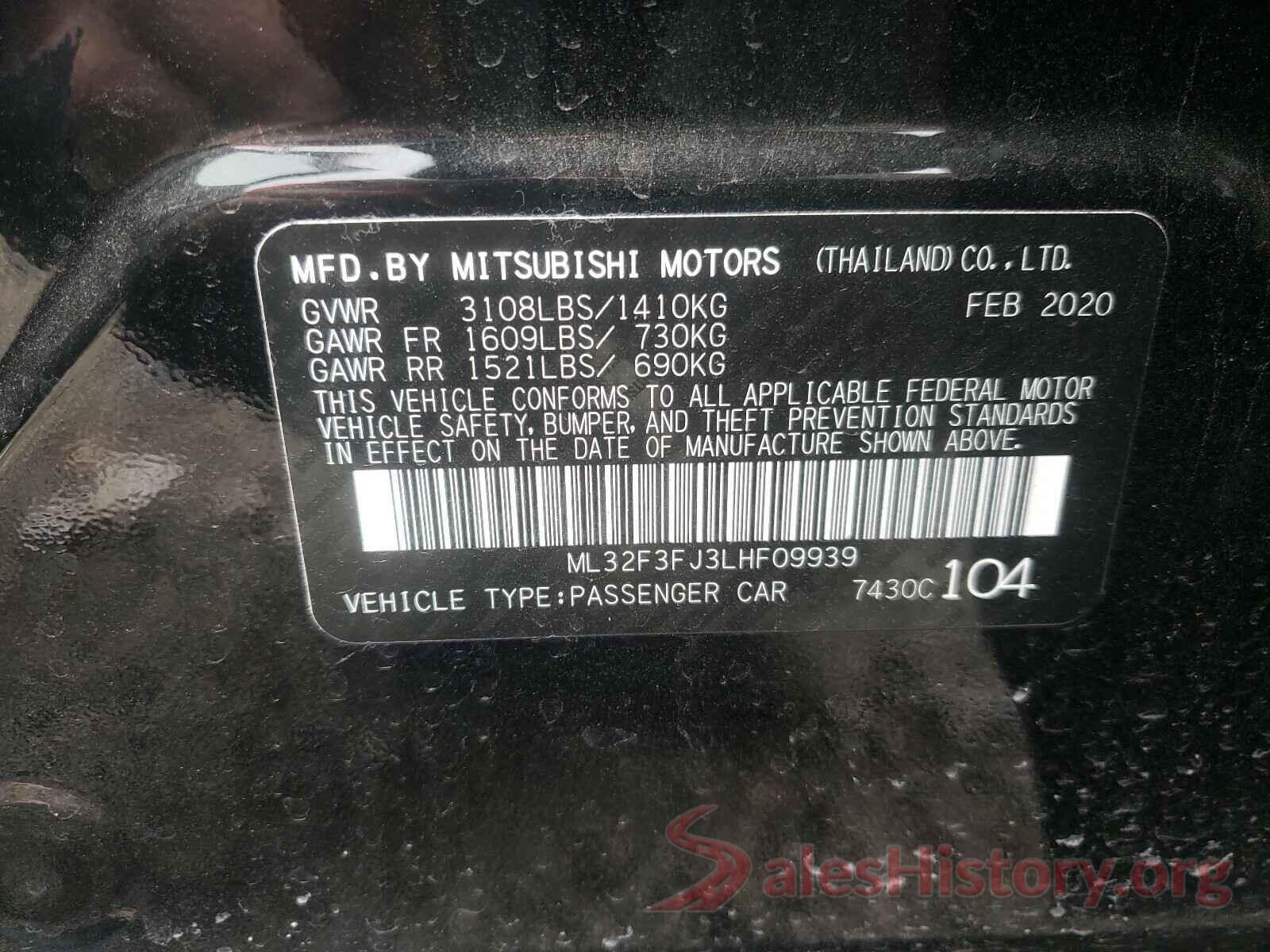 ML32F3FJ3LHF09939 2020 MITSUBISHI MIRAGE