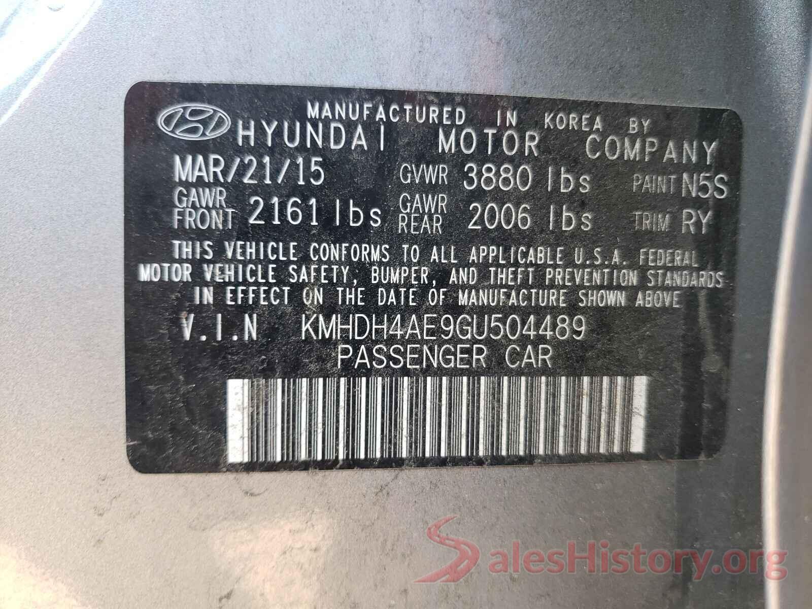 KMHDH4AE9GU504489 2016 HYUNDAI ELANTRA