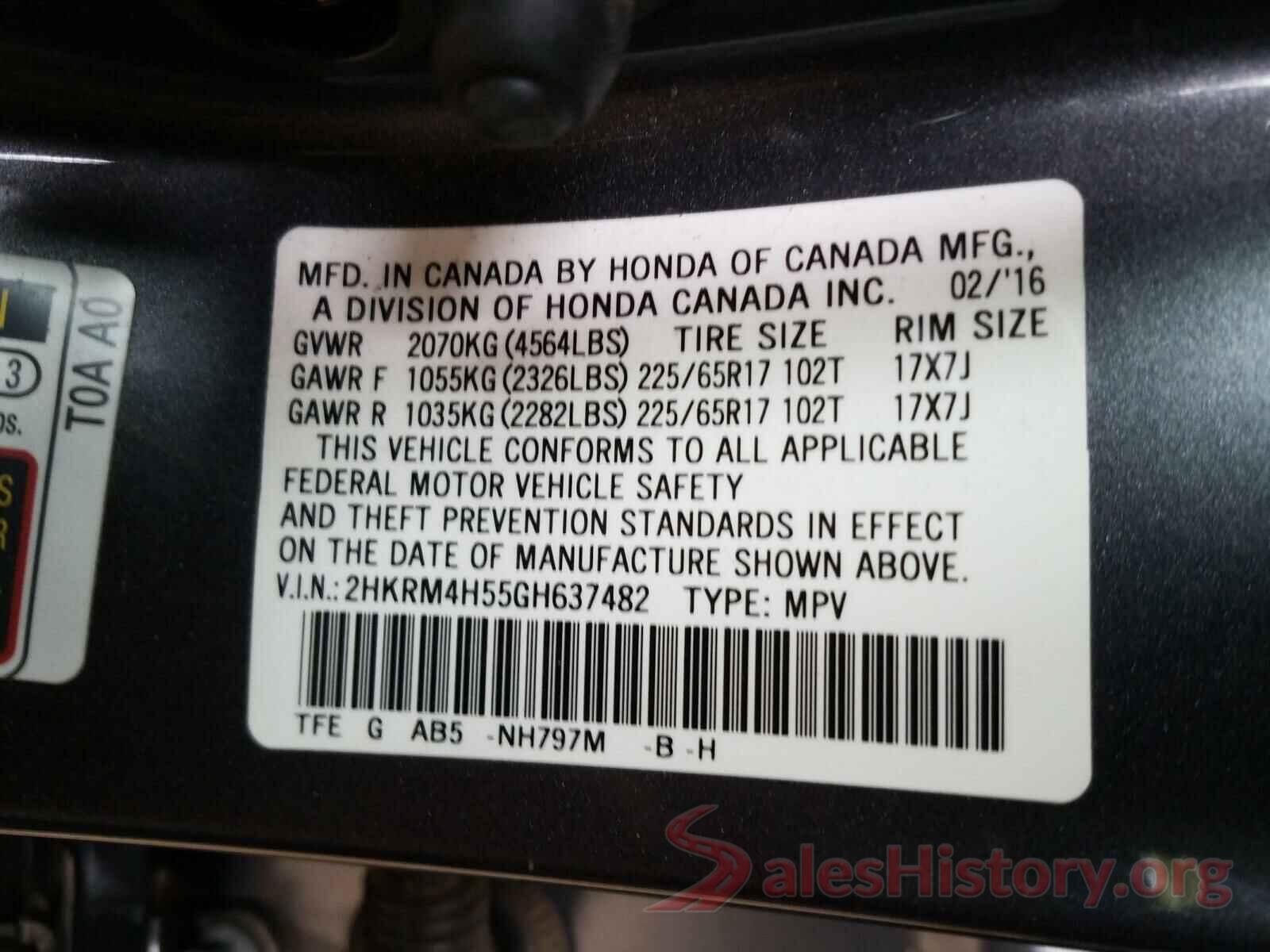 2HKRM4H55GH637482 2016 HONDA CRV