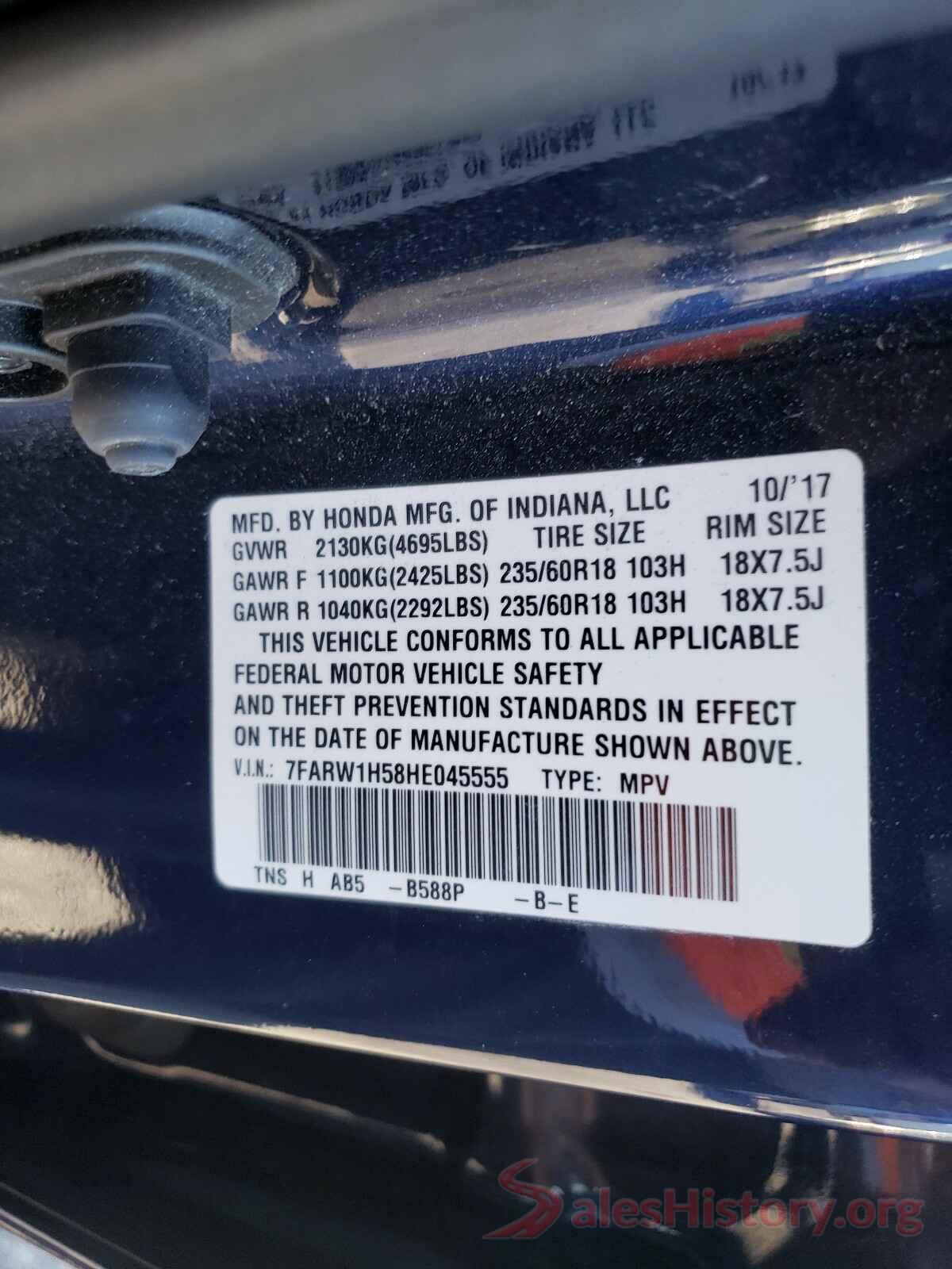 7FARW1H58HE045555 2017 HONDA CRV